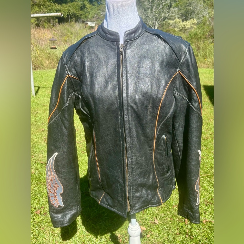 Leather & Hawgs Biker Jacket Genuine Leather Women’s Size Med Moto Motorcycle